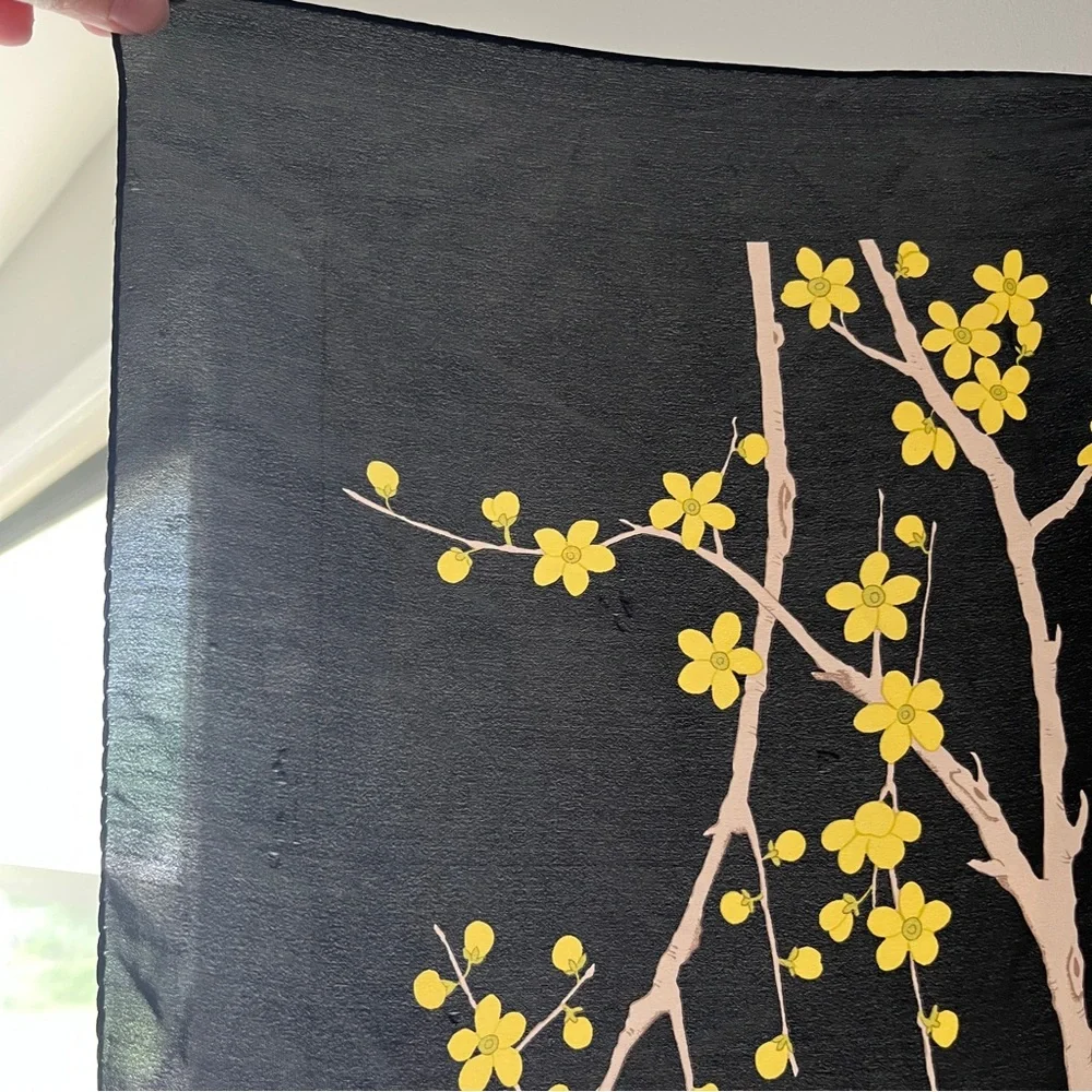 Floral Design Silk Feel Square Scarf Colorful Lightweight